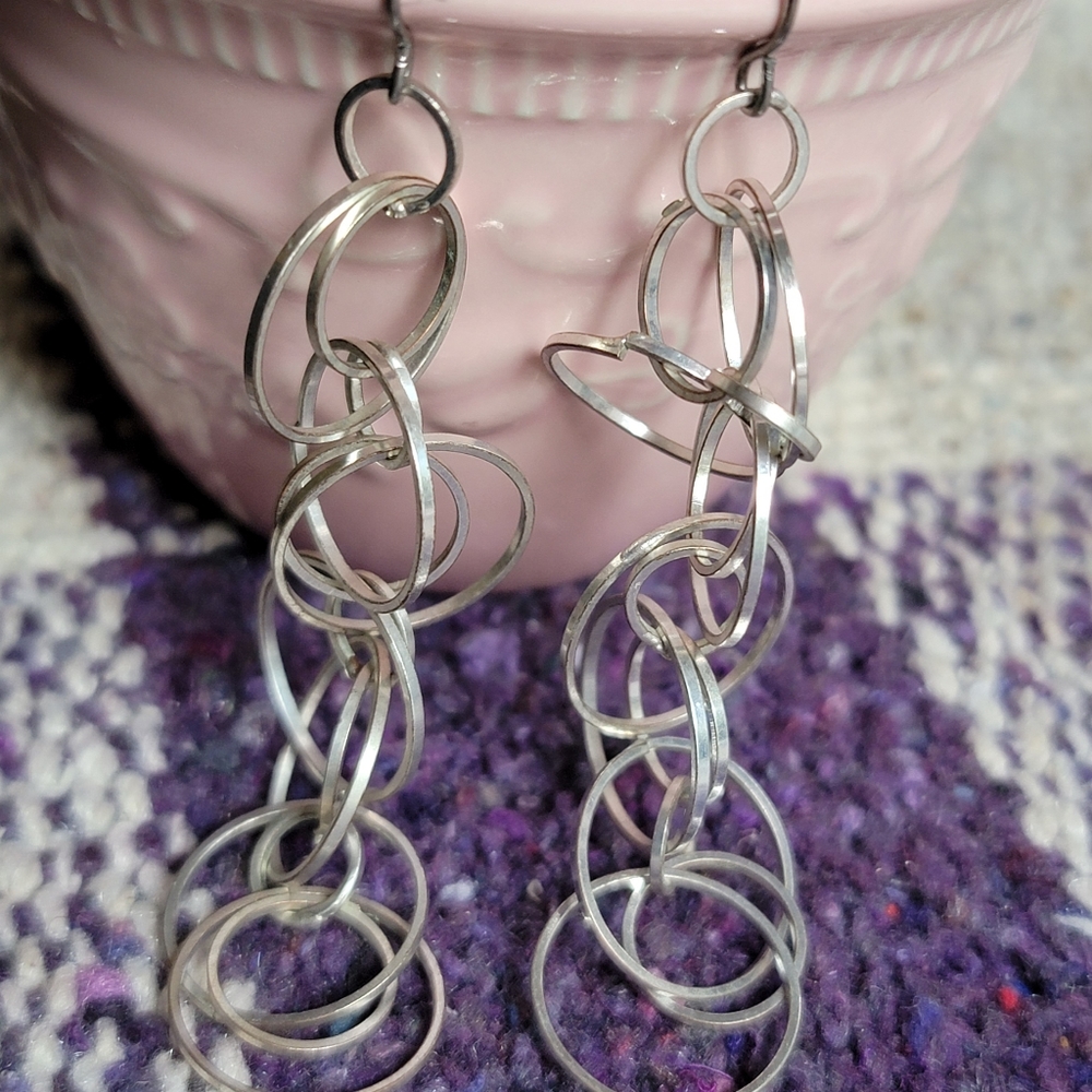Silvertone Multi Circle Dangle Earrings - Picture 2 of 3